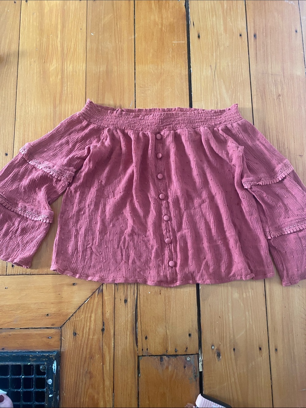 Women’s Off-Shoulder Button-Front Blouse in Dusty Rose